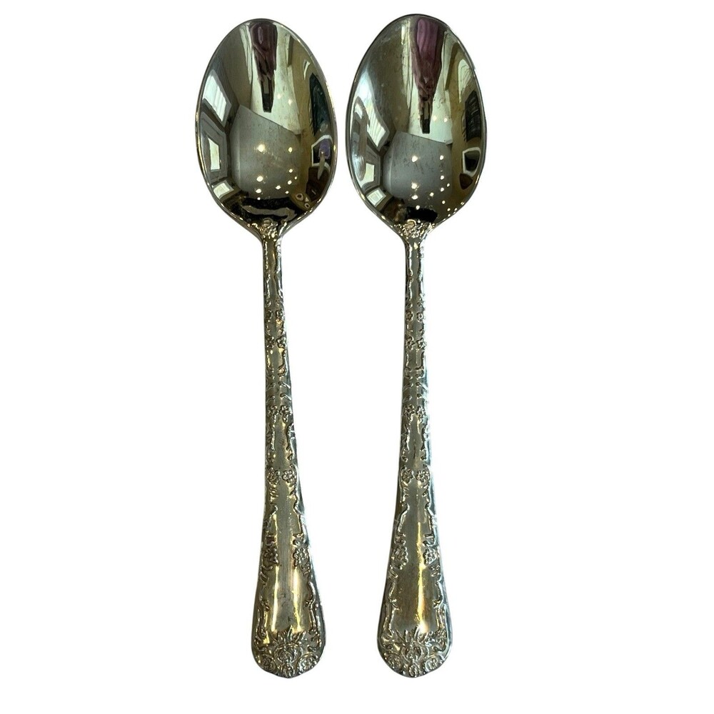 WM Roger Enchanted Rose Vintage Silverplate by Intl Silver 2 Soup Spoons